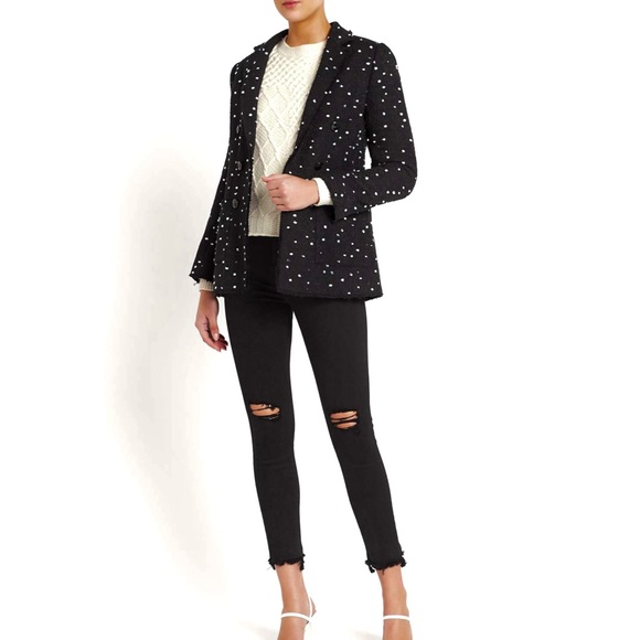 REBECCA TAYLOR BLACK BOUCLE DOT TWEED BLAZER - Picture 10 of 10